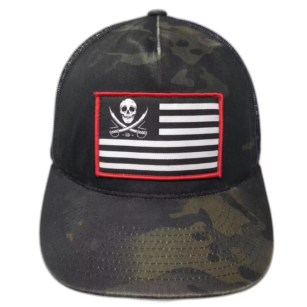 Haggard Pirate Trucker Hat Black Green OS Camo Mesh Snapback Flag Adjustable